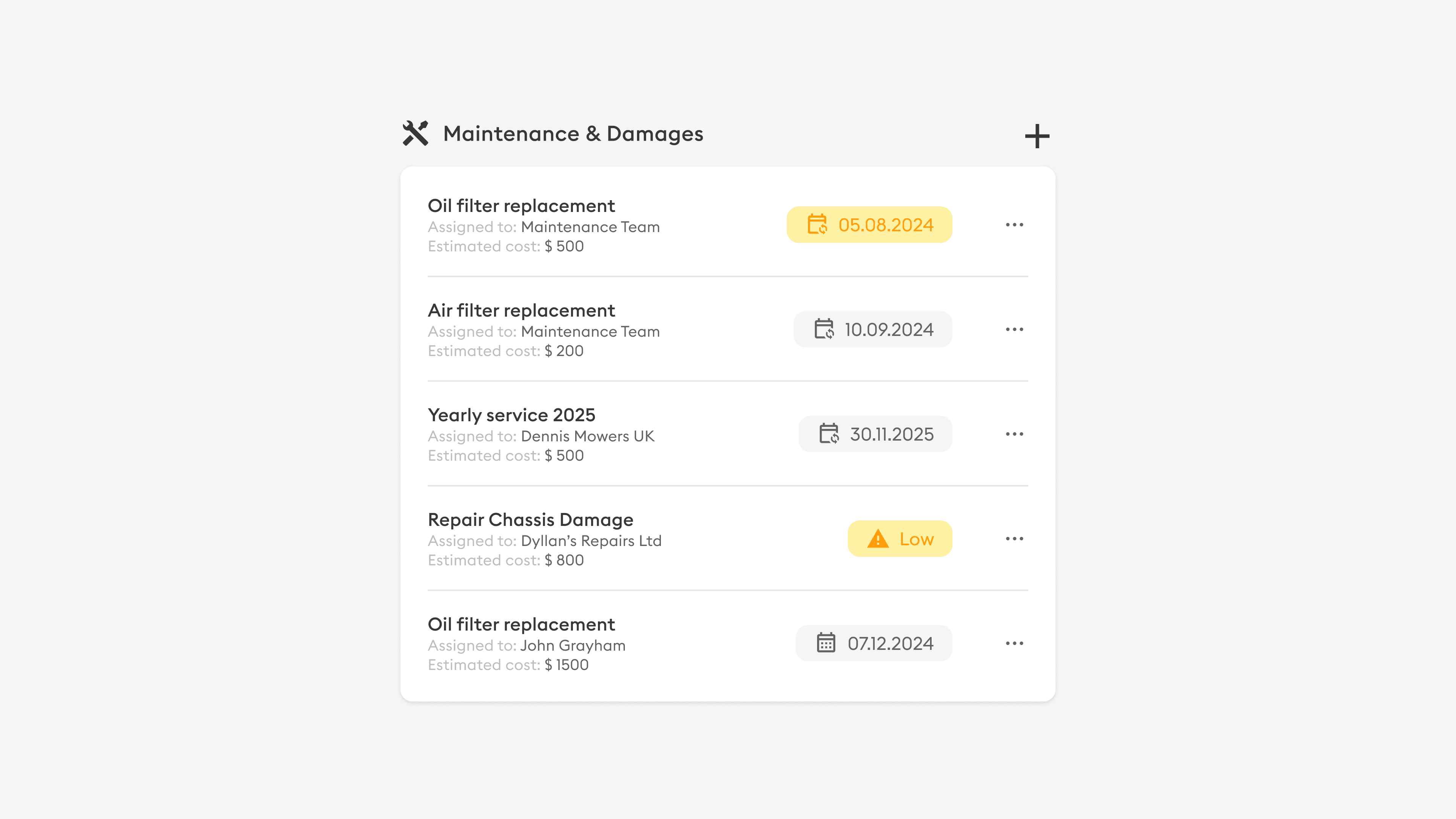 Service history interface